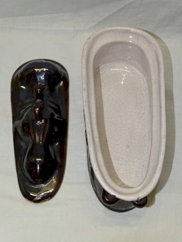 -BELLE PETITE TERRINE AU LIEVRE TERRE CUITE VERNISSEE XIXe COLLECTION CUISINE