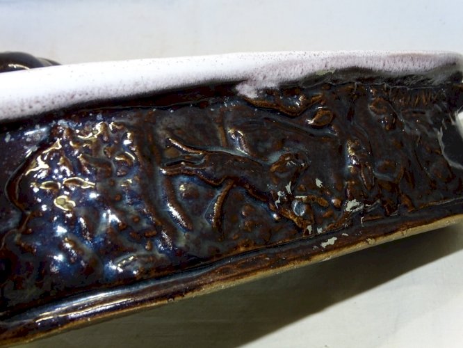 -BELLE PETITE TERRINE AU LIEVRE TERRE CUITE VERNISSEE XIXe COLLECTION CUISINE