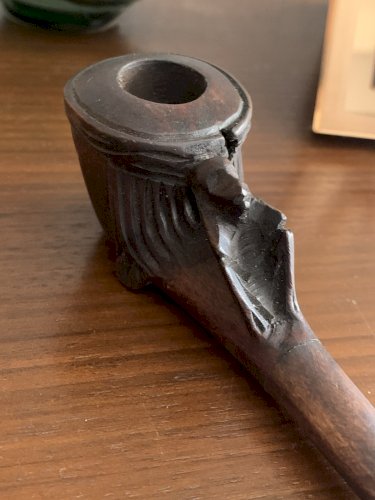 Belle pipe ancienne en bois sculpté tête d'hindou et singe