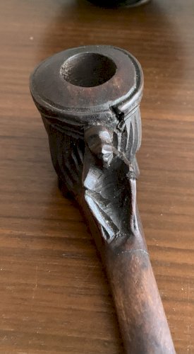 Belle pipe ancienne en bois sculpté tête d'hindou et singe