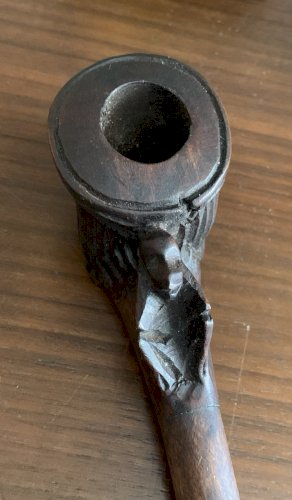 Belle pipe ancienne en bois sculpté tête d'hindou et singe