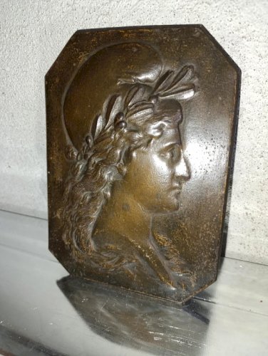 belle plaque en metal représentant Marianne en bon etat