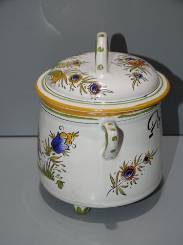 -BELLE POUBELLE de TABLE FAÏENCERIE D'ART D'ANGOULEME LE RENOLEAU POT COUVERT  D