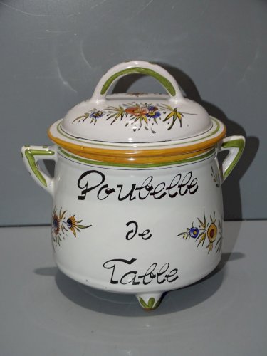 -BELLE POUBELLE de TABLE FAÏENCERIE D'ART D'ANGOULEME LE RENOLEAU POT COUVERT  D