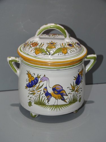 -BELLE POUBELLE de TABLE FAÏENCERIE D'ART D'ANGOULEME LE RENOLEAU POT COUVERT  D