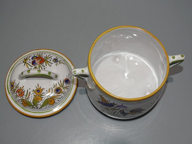 -BELLE POUBELLE de TABLE FAÏENCERIE D'ART D'ANGOULEME LE RENOLEAU POT COUVERT  D