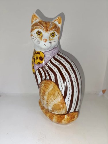 belle sculpture de chat en ceramique rouen signé A.Augy en bon etat