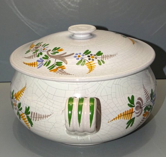 -BELLE SOUPIERE CERAMIQUE POTERIE SARLADAISE HRG  à décor de Fougères & Fleurs D