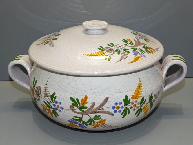 -BELLE SOUPIERE CERAMIQUE POTERIE SARLADAISE HRG  à décor de Fougères & Fleurs D