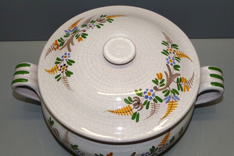 -BELLE SOUPIERE CERAMIQUE POTERIE SARLADAISE HRG  à décor de Fougères & Fleurs D