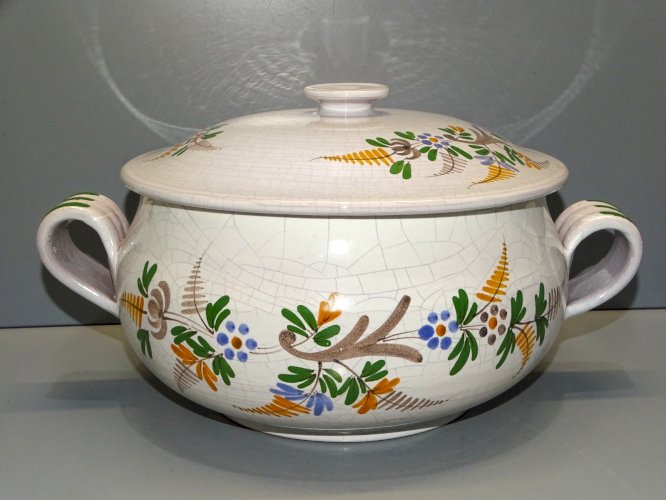 -BELLE SOUPIERE CERAMIQUE POTERIE SARLADAISE HRG  à décor de Fougères & Fleurs D