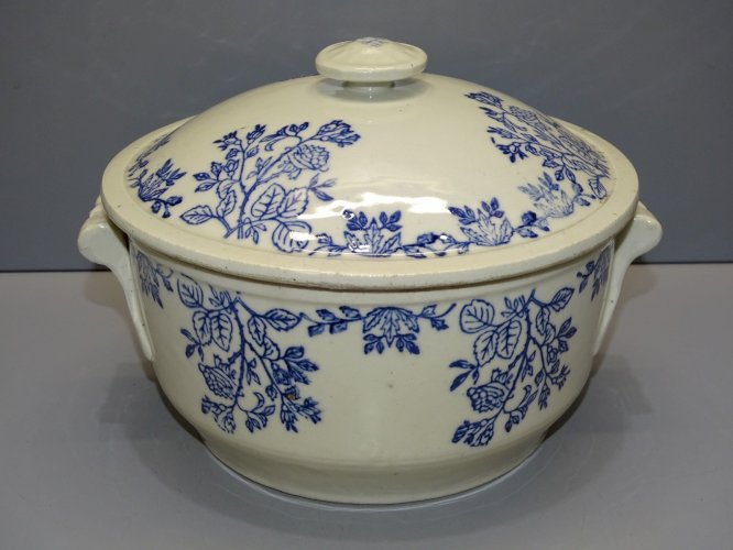-BELLE SOUPIERE TERRE D'ACIER SAINT UZE non marquée FLEURS BLEUES COLLECTION   D