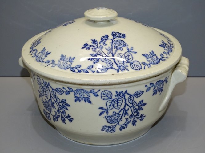 -BELLE SOUPIERE TERRE D'ACIER SAINT UZE non marquée FLEURS BLEUES COLLECTION   D