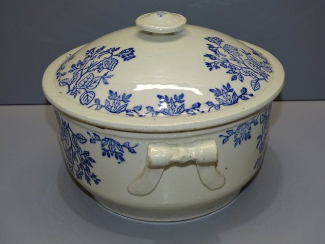 -BELLE SOUPIERE TERRE D'ACIER SAINT UZE non marquée FLEURS BLEUES COLLECTION   D