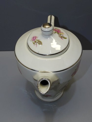 -BELLE VERSEUSE PORCELAINE CAFETIERE ART DECO Décor de Roses LISERES ARGENT   D