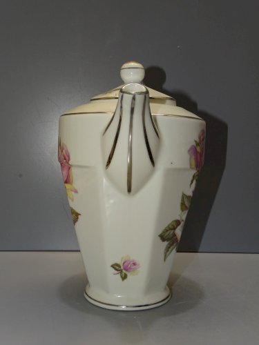 -BELLE VERSEUSE PORCELAINE CAFETIERE ART DECO Décor de Roses LISERES ARGENT   D