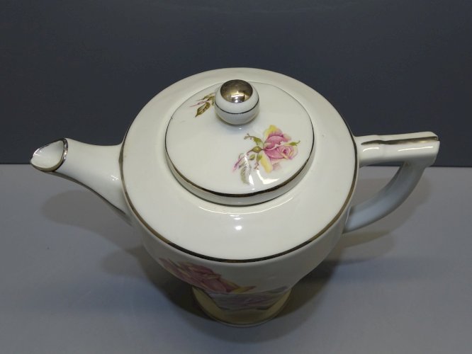 -BELLE VERSEUSE PORCELAINE CAFETIERE ART DECO Décor de Roses LISERES ARGENT   D