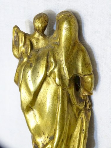 - BELLE VIERGE A L'ENFANT BRONZE doré XVII/XVIIIe RELIQUAIRE COLLECTION JESUS  D