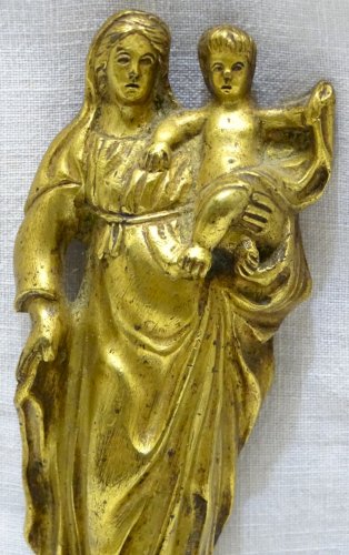 - BELLE VIERGE A L'ENFANT BRONZE doré XVII/XVIIIe RELIQUAIRE COLLECTION JESUS  D