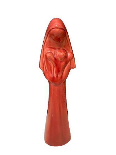 belle vierge à l'enfant en ceramique rose  art déco religion christianisme
