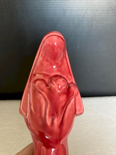 belle vierge à l'enfant en ceramique rose  art déco religion christianisme