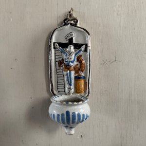 Nevers earthenware holy water font, late 18th century to early 19th century M3611