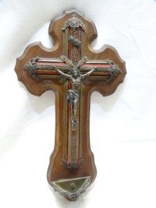 WALL FONT NAPOLEON III CROSS WALNUT WOOD CHRIST REGULATED Bronze Patina D