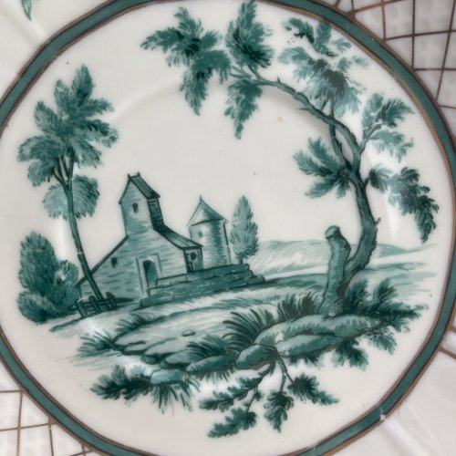 BERNARDAUD décor Vincennes Green 5 soucoupes en porcelaine de Limoges