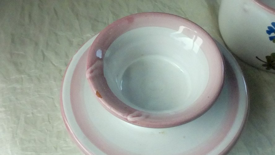 BEURRIER A EAU EN FAIENCE DECOR FLORAL ST BRICE COGNAC*