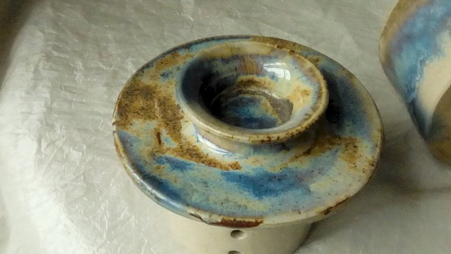 BEURRIER A EAU EN GRES VERNISSE DECOR FLAMMÉ *