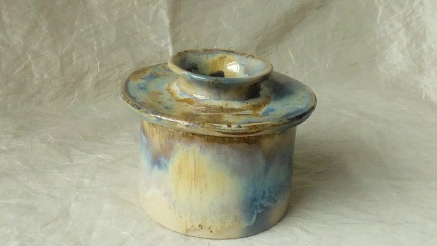 BEURRIER A EAU EN GRES VERNISSE DECOR FLAMMÉ *