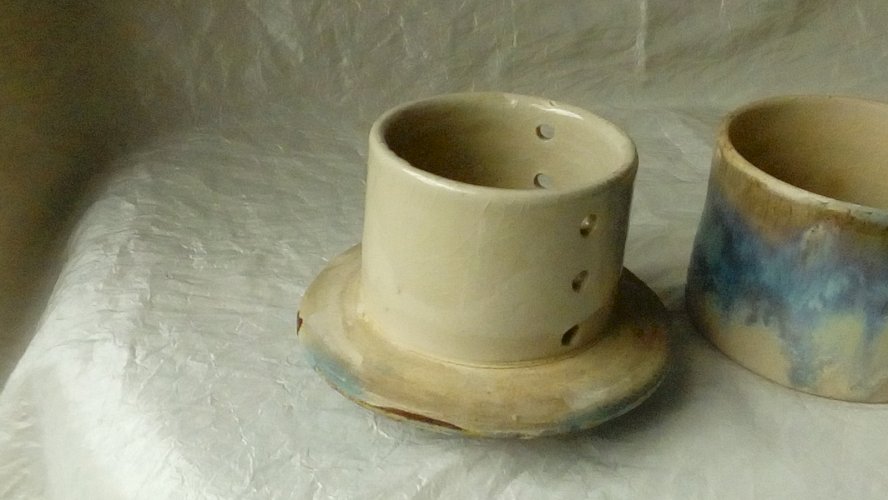 BEURRIER A EAU EN GRES VERNISSE DECOR FLAMMÉ *