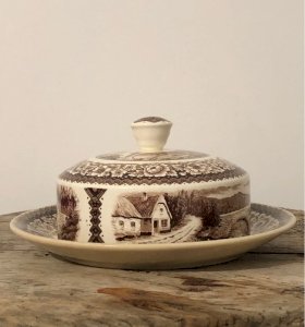 Beurrier rétro vintage en faïence fabriqué en Hollande