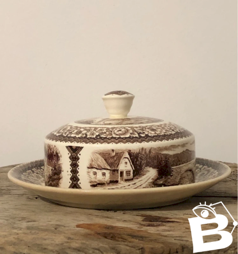 Beurrier rétro vintage en faïence fabriqué en Hollande