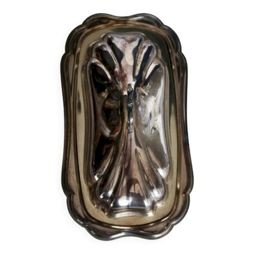 Beurrier vintage métal argenté style rocaille - Compartiment verre - Coutea