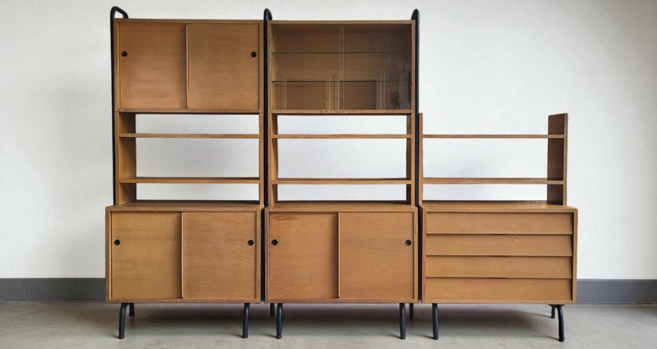 Bibliothèque étagère Robert Charroy pour Mobilor 1950s