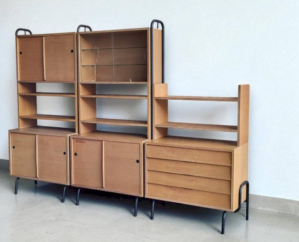 Bibliothèque étagère Robert Charroy pour Mobilor 1950s