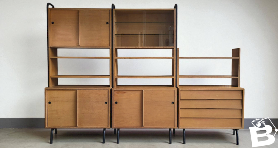 Bibliothèque étagère Robert Charroy pour Mobilor 1950s