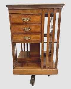 Bibliothèque Tournante En Acajou A Plateau Marqueté XX Siècle