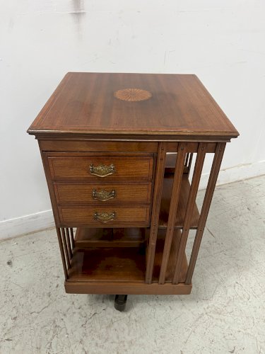 Bibliothèque Tournante En Acajou A Plateau Marqueté XX Siècle