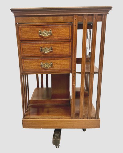 Bibliothèque Tournante En Acajou A Plateau Marqueté XX Siècle