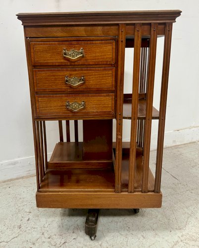 Bibliothèque Tournante En Acajou A Plateau Marqueté XX Siècle