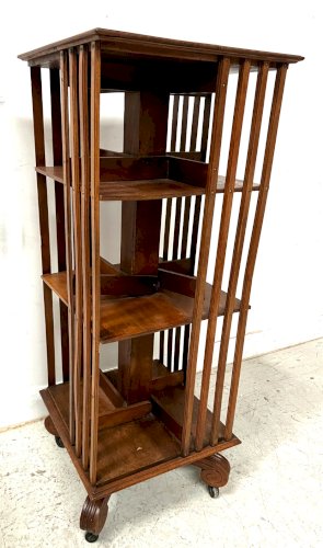Bibliothèque Tournante En Acajou A Plateau Marqueté XX Siècle