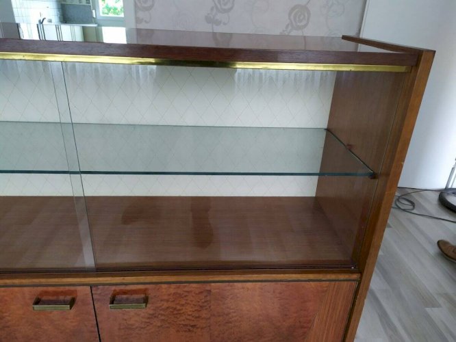 Bibliothèque vitrine bar en bois 1970