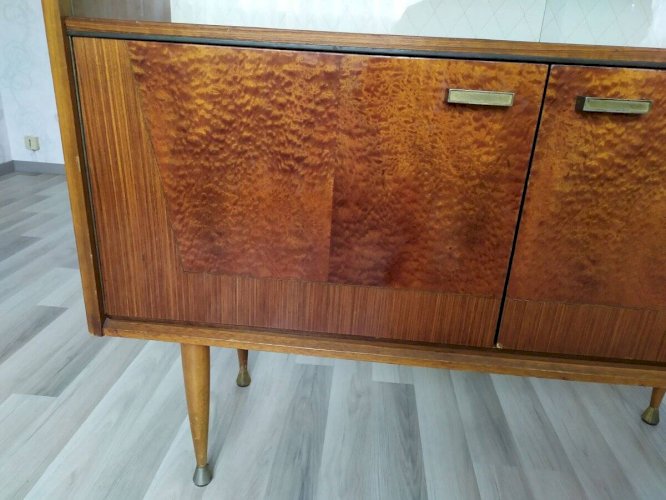 Bibliothèque vitrine bar en bois 1970