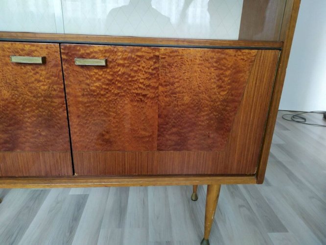 Bibliothèque vitrine bar en bois 1970