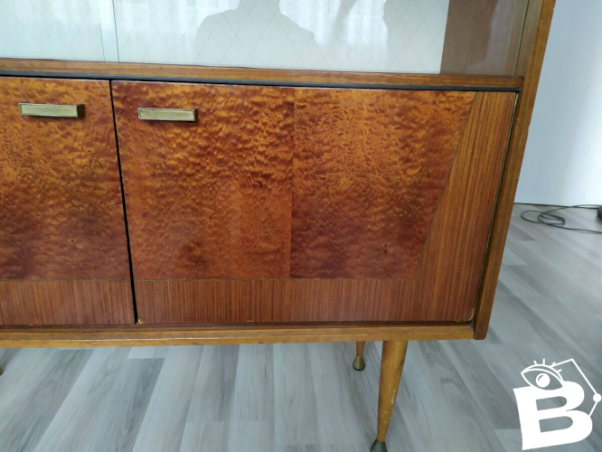 Bibliothèque vitrine bar en bois 1970