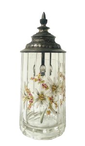 Bock couvert a bière en verre émaillé XX siècle