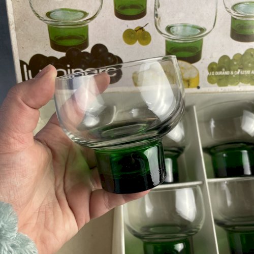 Boite 6 verres LUMINARC modèle VIGNE vintage base verte 3 tailles au choix