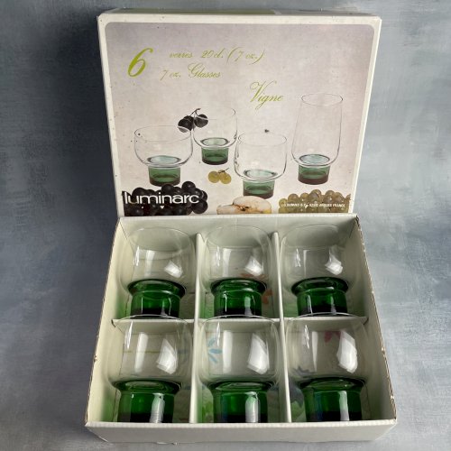 Boite 6 verres LUMINARC modèle VIGNE vintage base verte 3 tailles au choix